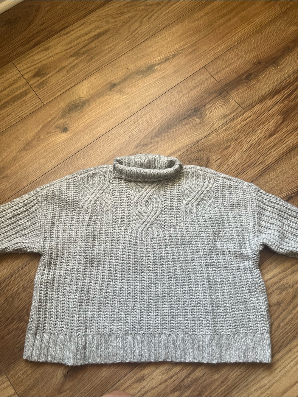 Aerie Gray Cable Knit Turtleneck Sweater Oversized Chunky Wool Blend S
